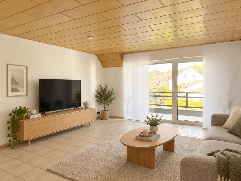 NEU zur Vermietung in Bochum Ober-Dahlhausen - Wohnzimmer - KI-m�bliert - Reuter Immobilien - Immobilienmakler Dachgeschosswohnung Bochum