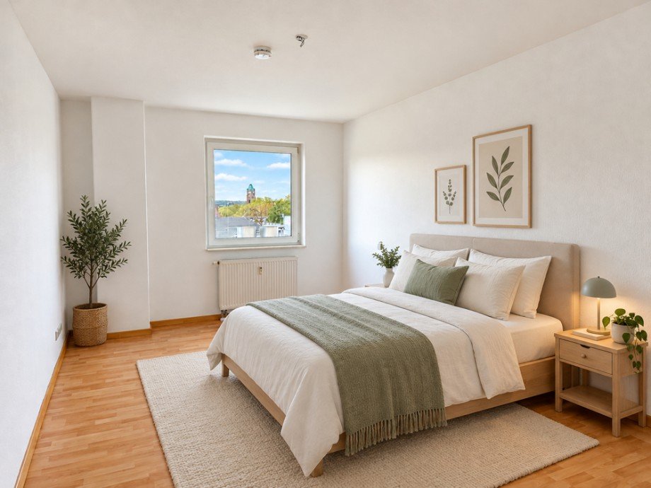 NEU zur Vermietung in Bochum Innenstadt - Schlafzimmer - KI-m�bliert - Reuter Immobilien - Immobilienmakle Etagenwohnung Bochum