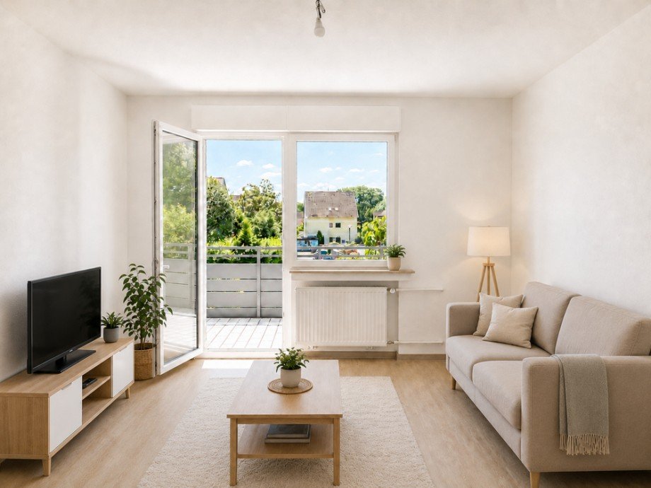 NEU zur Vermietung in Bochum Gerthe - Wohnzimmer - KI-M�bliert - Reuter Immobilien - Immobilienmakler Etagenwohnung Bochum / Gerthe