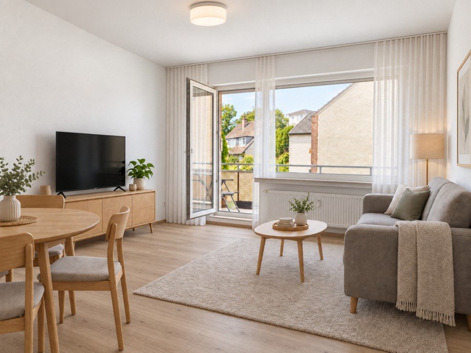 NEU zur Vermietung in Herne Wanne-Eickel - Wohnzimmer -Einrichtung + Ausstattung mit KI erstellt - Reuter Immobilien - Immobilienmakler (2) Etagenwohnung Herne