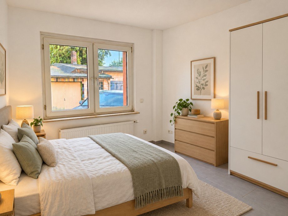NEU zur Vermietung in Bochum Mitte - Schlafzimmer - KI-m�bliert - Reuter Immobilien - Immobilienmakler Erdgeschosswohnung Bochum