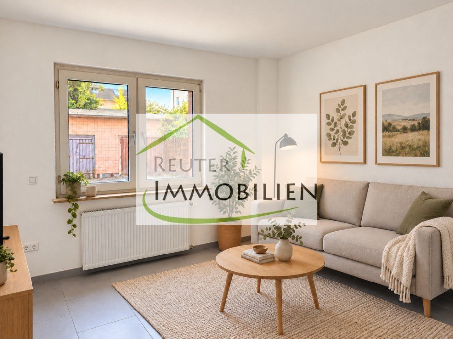 NEU zur Vermietung in Bochum Mitte - Wohnzimmer - KI-m�bliert - Reuter Immobilien - Immobilienmakler (2) Erdgeschosswohnung Bochum