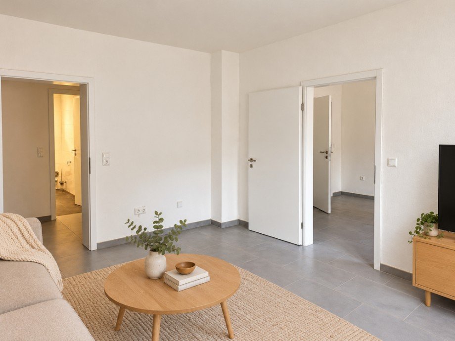 NEU zur Vermietung in Bochum Mitte - Wohnzimmer - KI-m�bliert - Reuter Immobilien - Immobilienmakler (3) Erdgeschosswohnung Bochum