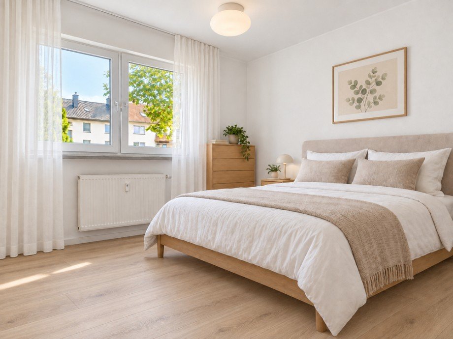 NEU zur Vermietung in Herne Wanne-Eickel - Schlafzimmer -Einrichtung + Ausstattung mit KI erstellt - Reuter Immobilien - Immobilienmakler (2) Etagenwohnung Herne