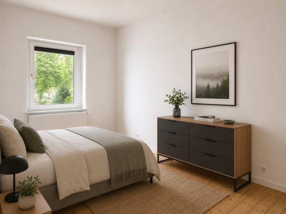 NEU zur Vermietung in Hattingen - Schlafzimmer - KI-M�bliert - Reuter Immobilien - Immobilienmakler Etagenwohnung Hattingen