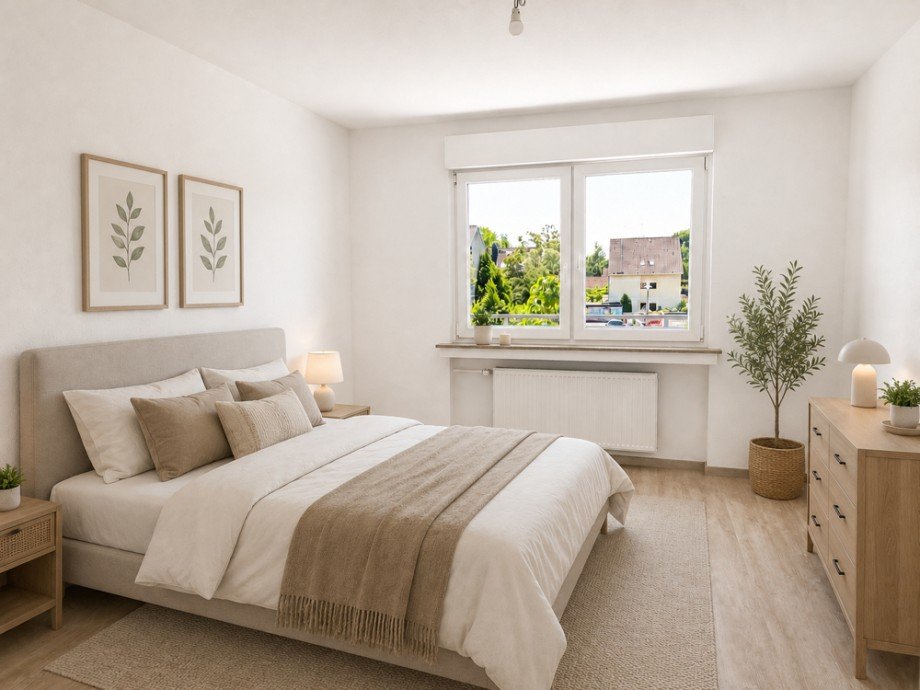 NEU zur Vermietung in Bochum Gerthe - Schlafzimmer - KI-M�bliert - Reuter Immobilien - Immobilienmakler Etagenwohnung Bochum / Gerthe