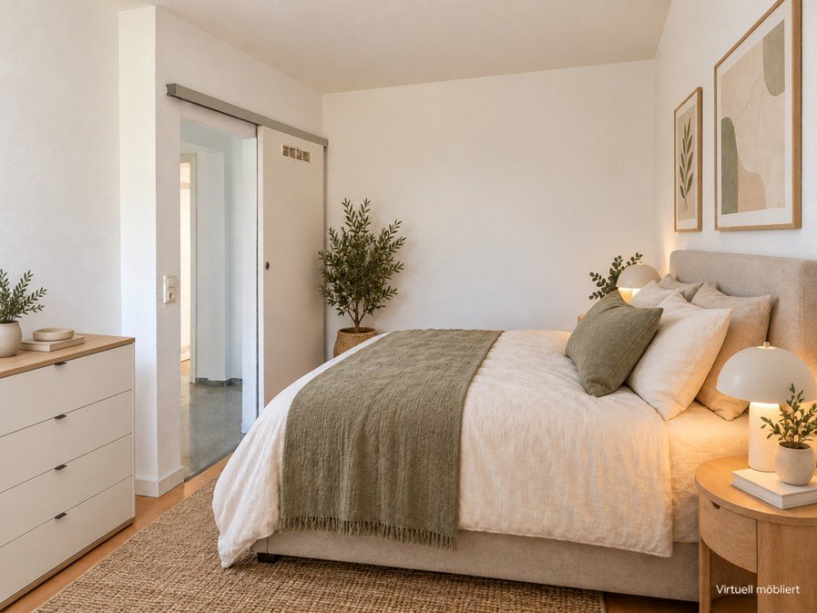 NEU zur Vermietung in Herne-R�hlinghausen - Schlafzimmer KI generiert - Reuter Immobilien - Immobilienmakler Etagenwohnung Herne / R�hlinghausen